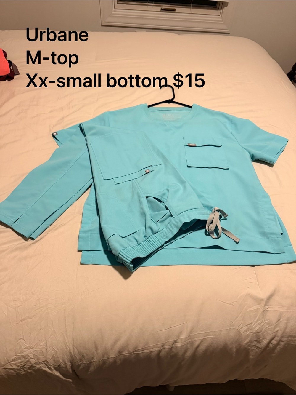 Light Teal Medical Scrub Top and Drawstring Pants